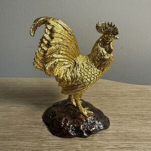 RISIS ROOSTER Figurine Gold Plated Crowing Chicken 4" 24K Plate Chicken